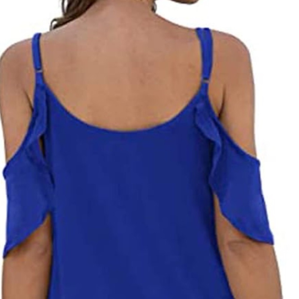 Monteau Blue Asymmetrical Ruffled Blouse